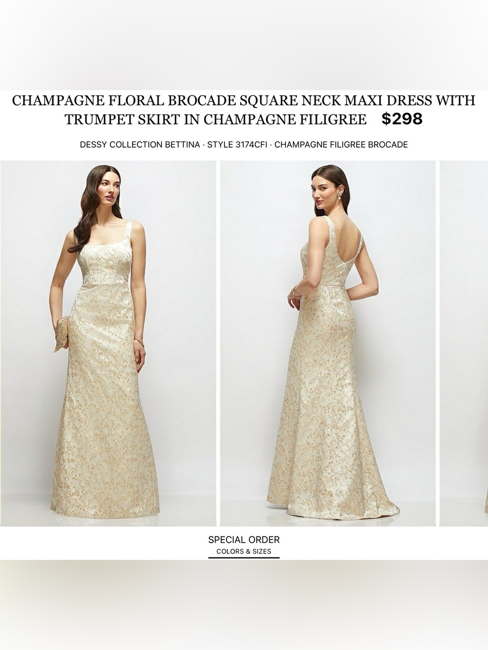 Dessy Collection Champagne Floral Brocade Maxi Dress
